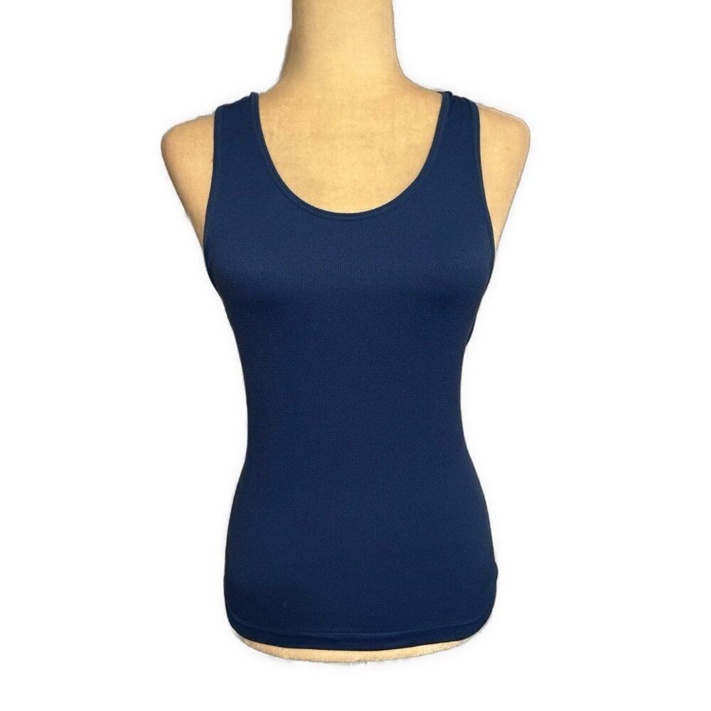 New Fashion Solid Blue Ribbed Fitted Racerback Tank Top Nylon